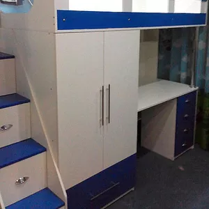 Кровать-чердак с рабочей зоной,  шкафом и лестницей-комодом