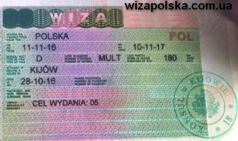 Польская рабочая виза 180/180,  d05