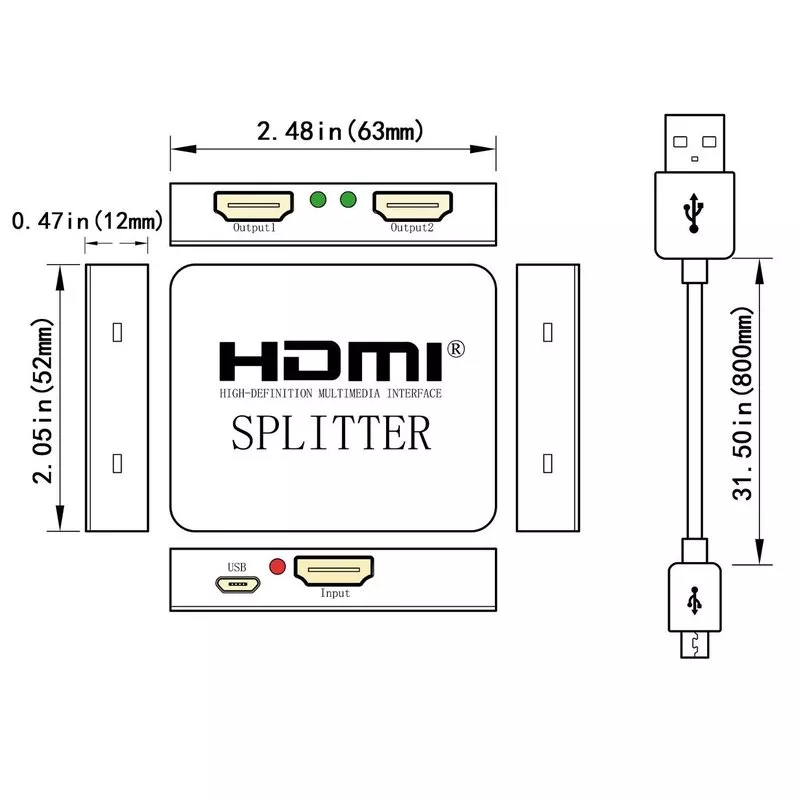 Видео распределитель HDMI 1 на 2 2