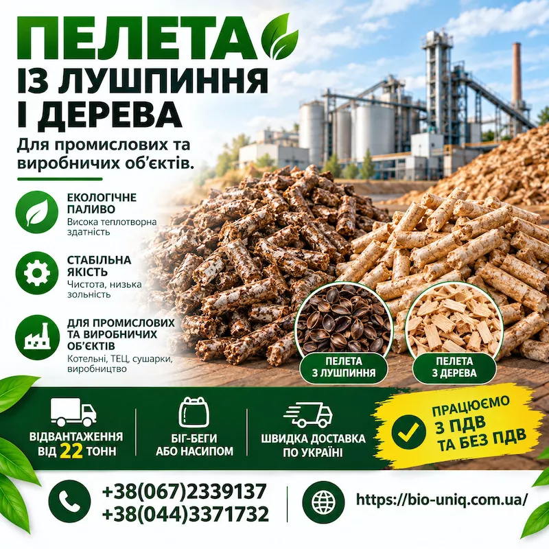 Пелети із Лушпиння і пелети з Дерева